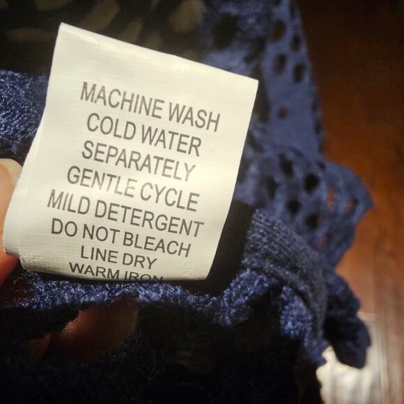 Sand & Spirit S Blue Crochet Pullover Boho Open Knit Sweater Tunic Artsy Chic - Picture 9 of 10